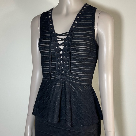 Blush Sheer Lace Up Top - Picture 8 of 9